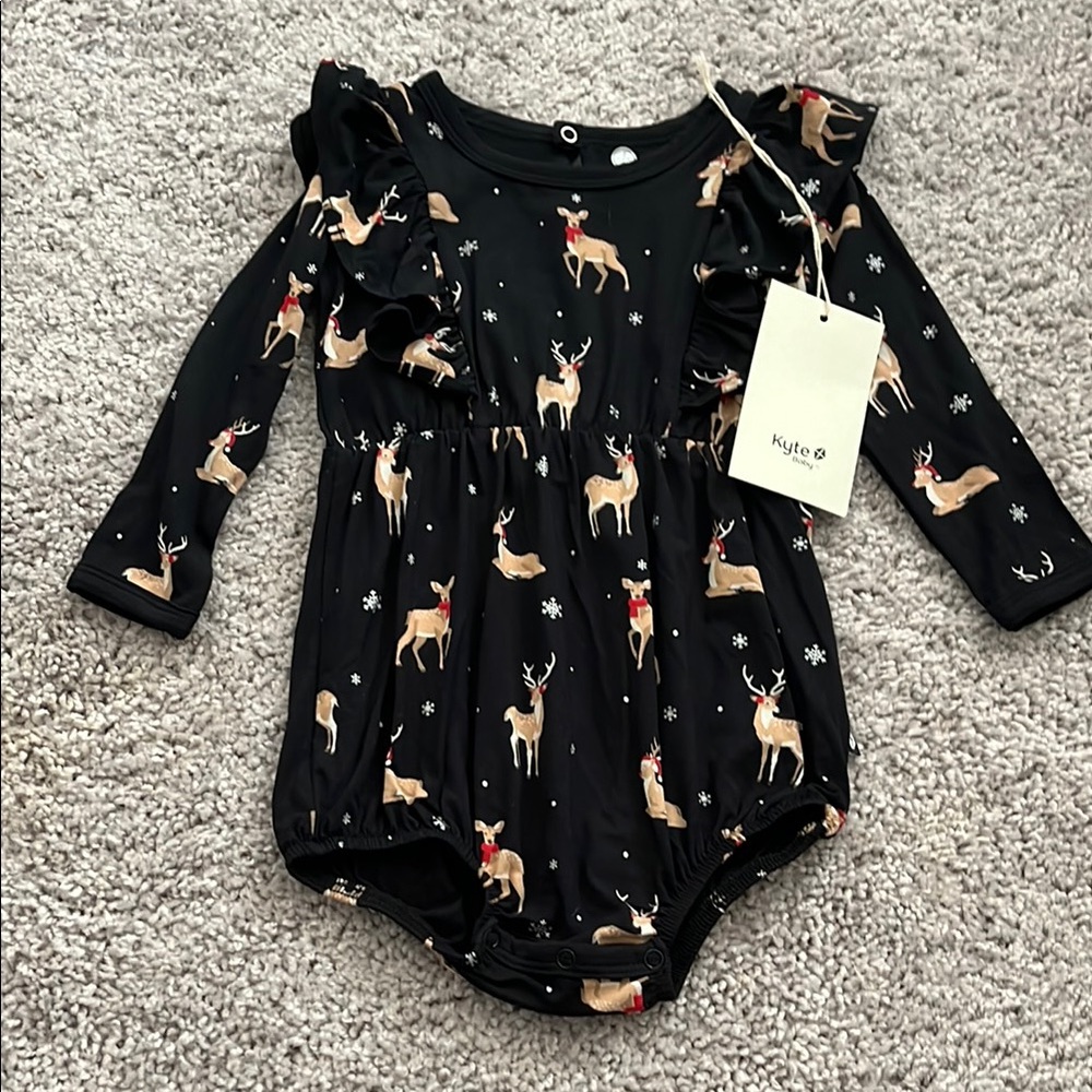 Kyte Baby Black Reindeer Bubble Romper
